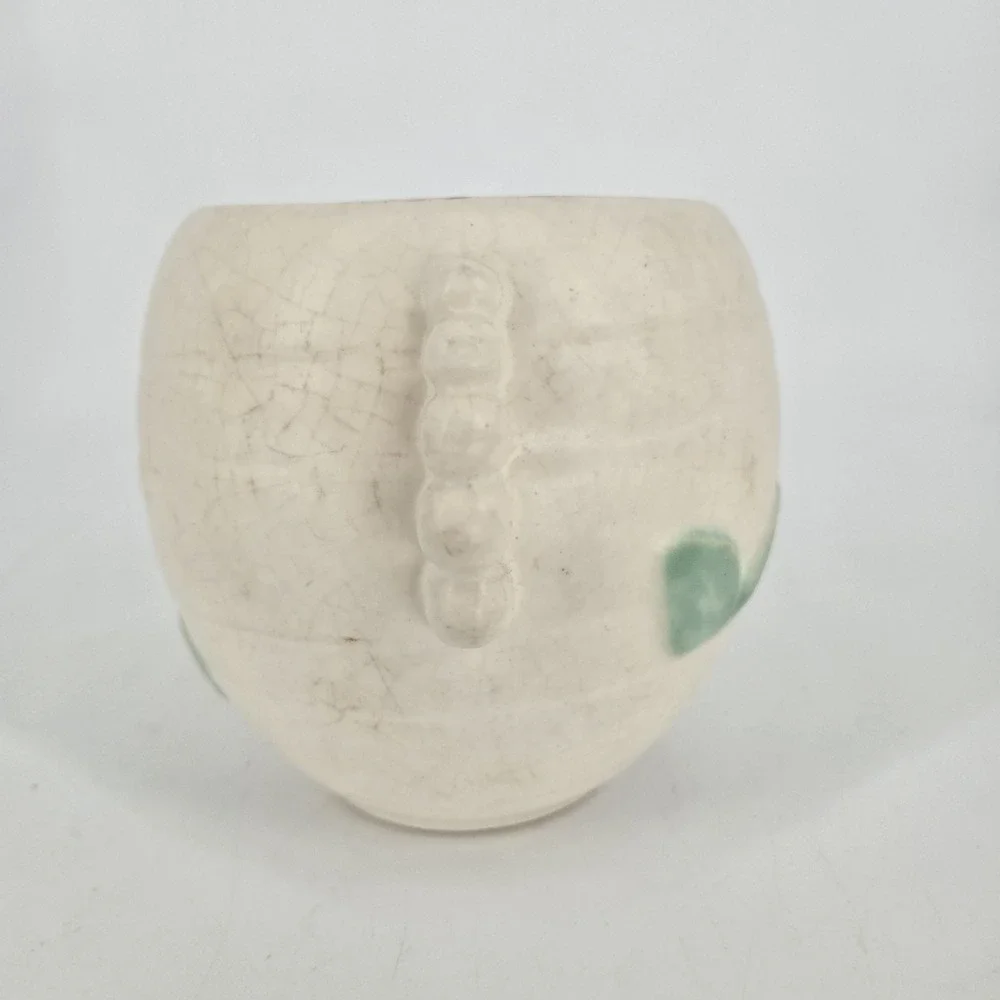 Weller Bonito Art Pottery Planter Pink Flower Ivory Crackle Glaze 1920s Art Deco